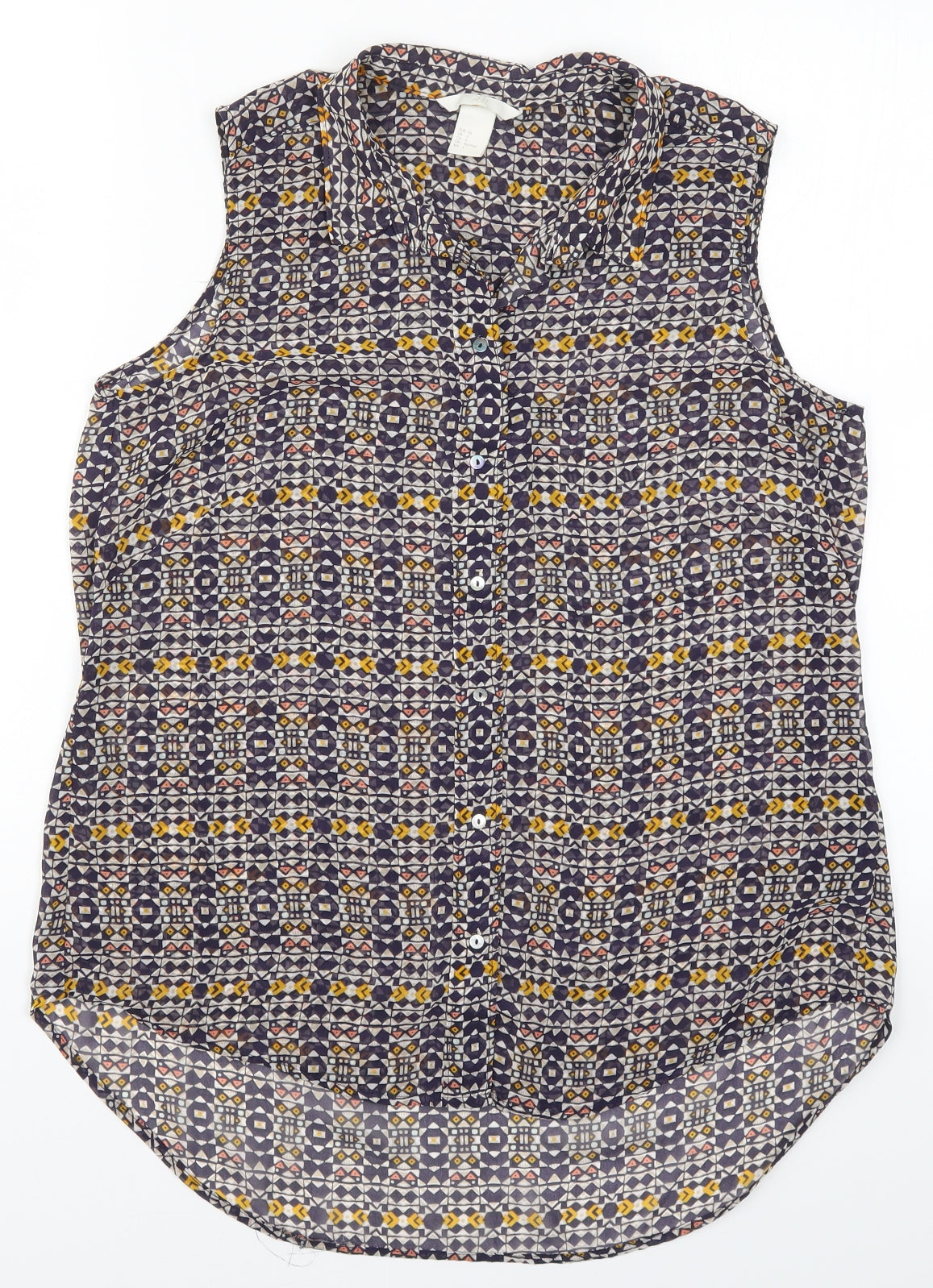 H&M Womens Blue Geometric  Basic Button-Up Size 8