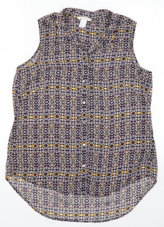 H&M Womens Blue Geometric  Basic Button-Up Size 8