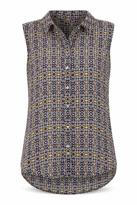 H&M Womens Blue Geometric  Basic Button-Up Size 8