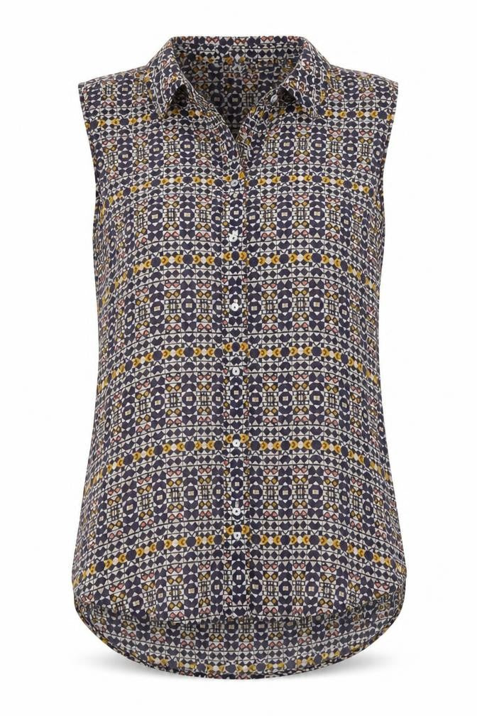 H&M Womens Blue Geometric  Basic Button-Up Size 8