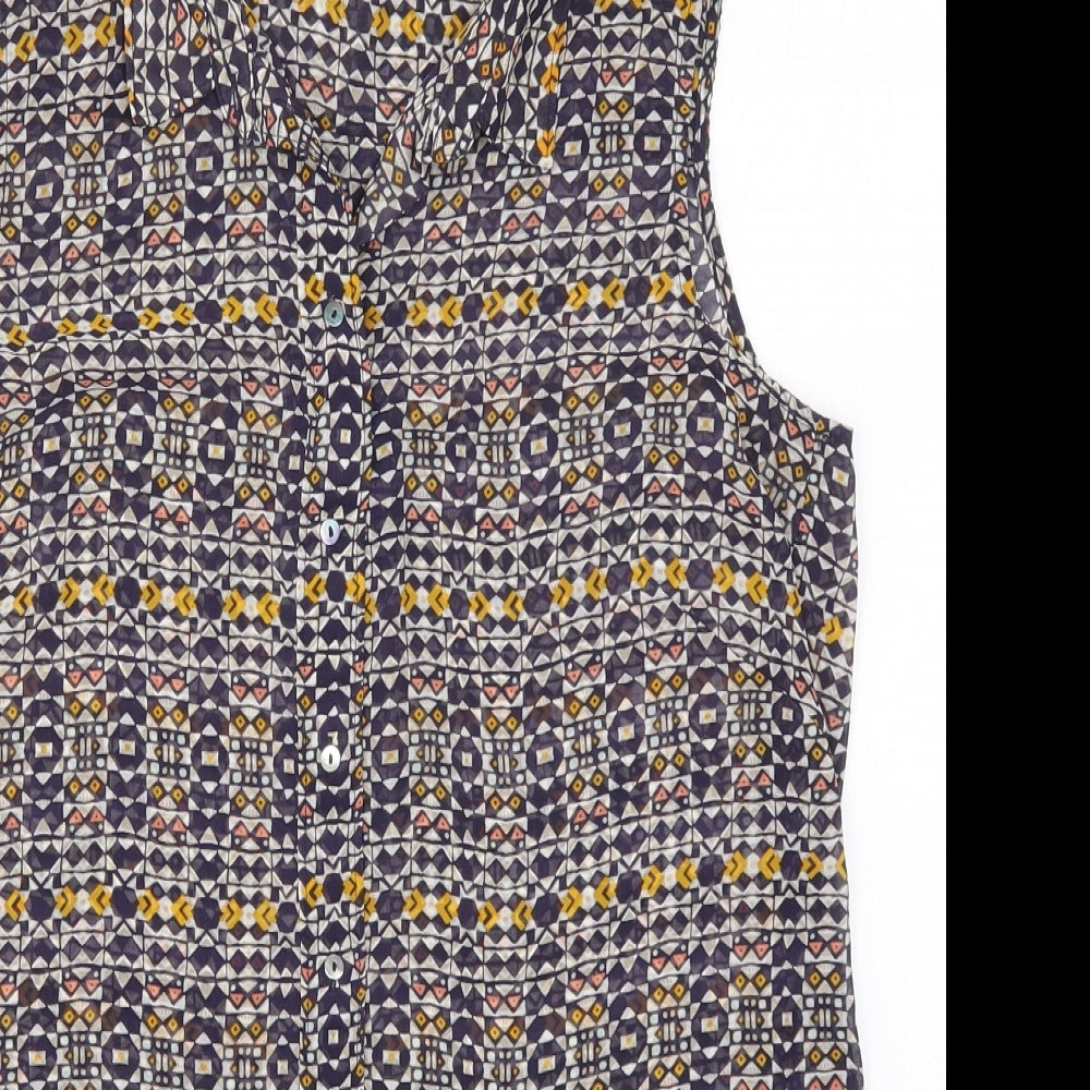 H&M Womens Blue Geometric  Basic Button-Up Size 8