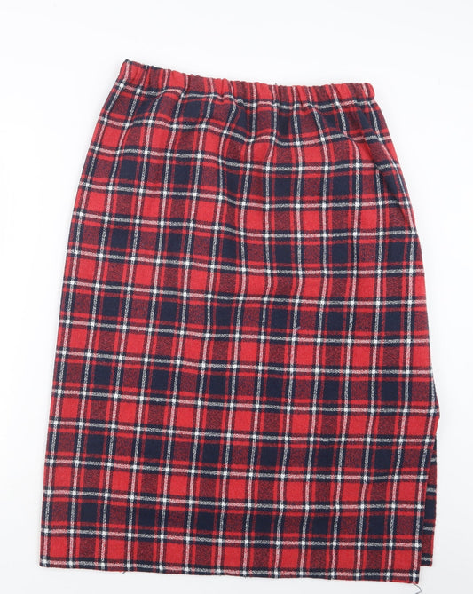 Preworn Womens Red Check Knit Straight & Pencil Skirt Size 32 in