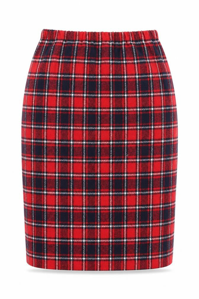 Preworn Womens Red Check Knit Straight & Pencil Skirt Size 32 in