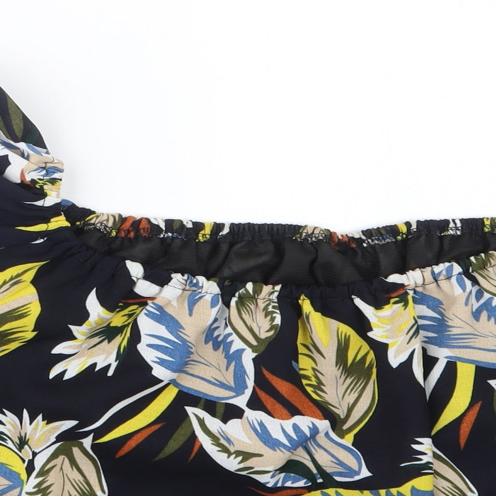 Goldie Womens Blue Geometric  Cropped T-Shirt Size M