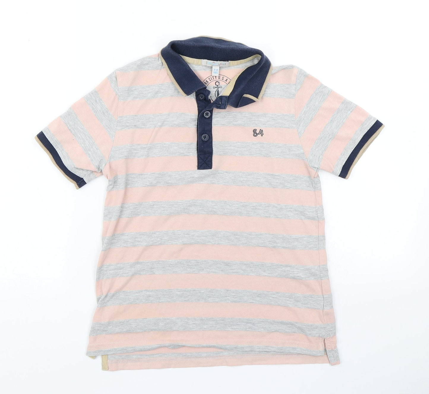 Indigo Boys Grey Striped  Basic Polo Size 7-8 Years