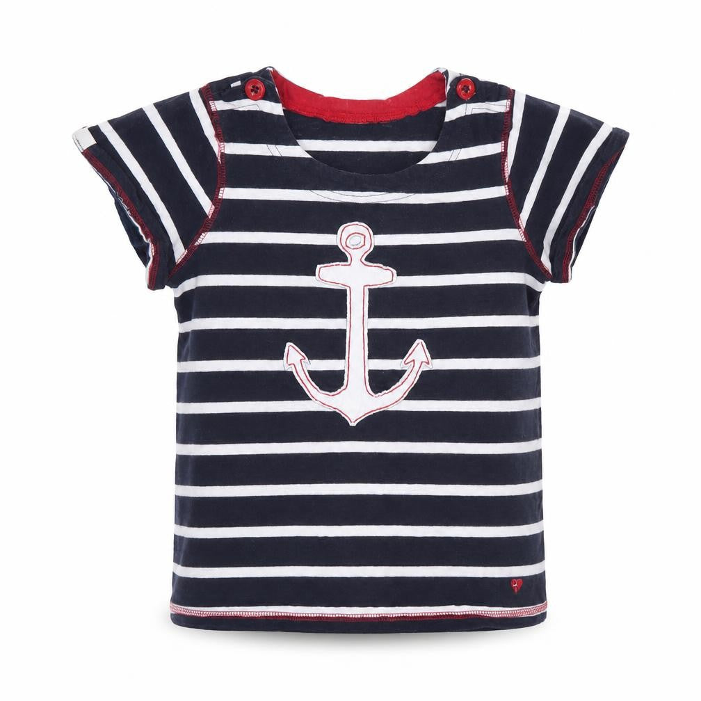Hatkley Girls Blue Striped  Basic T-Shirt Size 7 Years