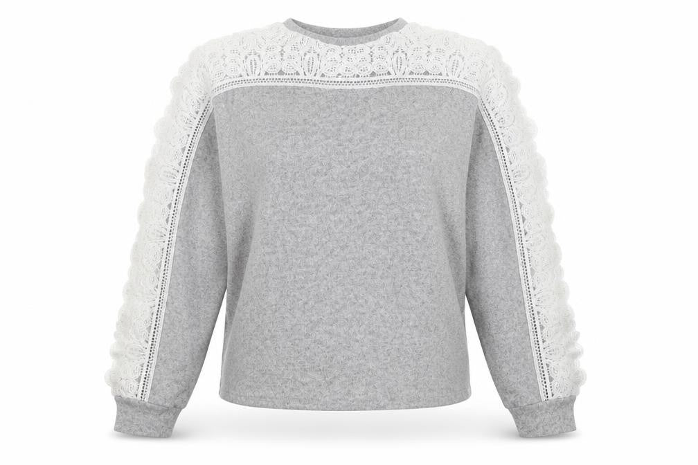 SheIn Womens Grey   Pullover Sweatshirt Size S  - Lace sleeve detail