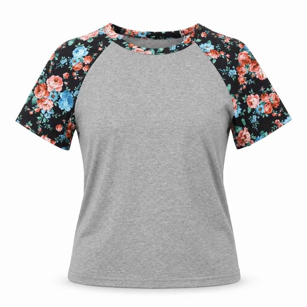 SheIn Womens Grey Floral  Basic T-Shirt Size S