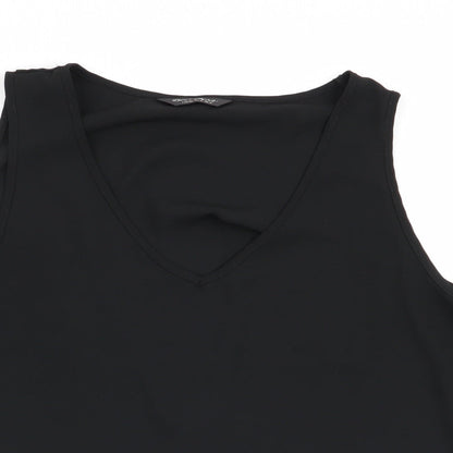 Close-up detail of Miss Selfridge women’s black basic blouse, size UK 12