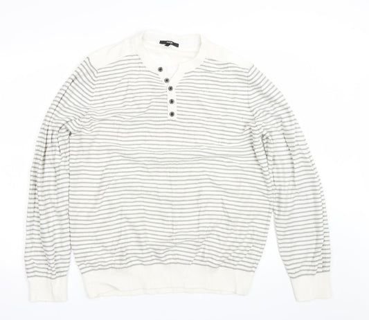 George Mens White Striped  Pullover Jumper Size L