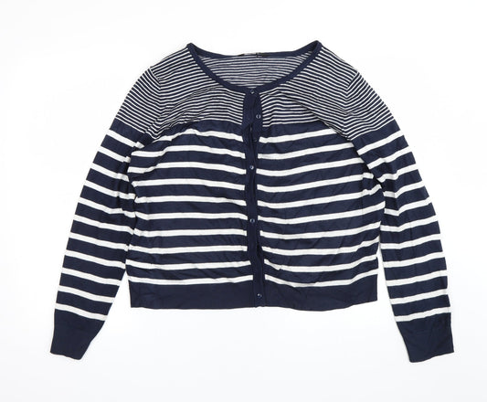 Miso Womens Blue Striped  Cardigan Jumper Size M