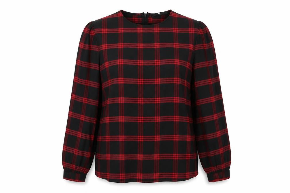 BE VERY Womens Red Check  Pullover Sweatshirt Size 14