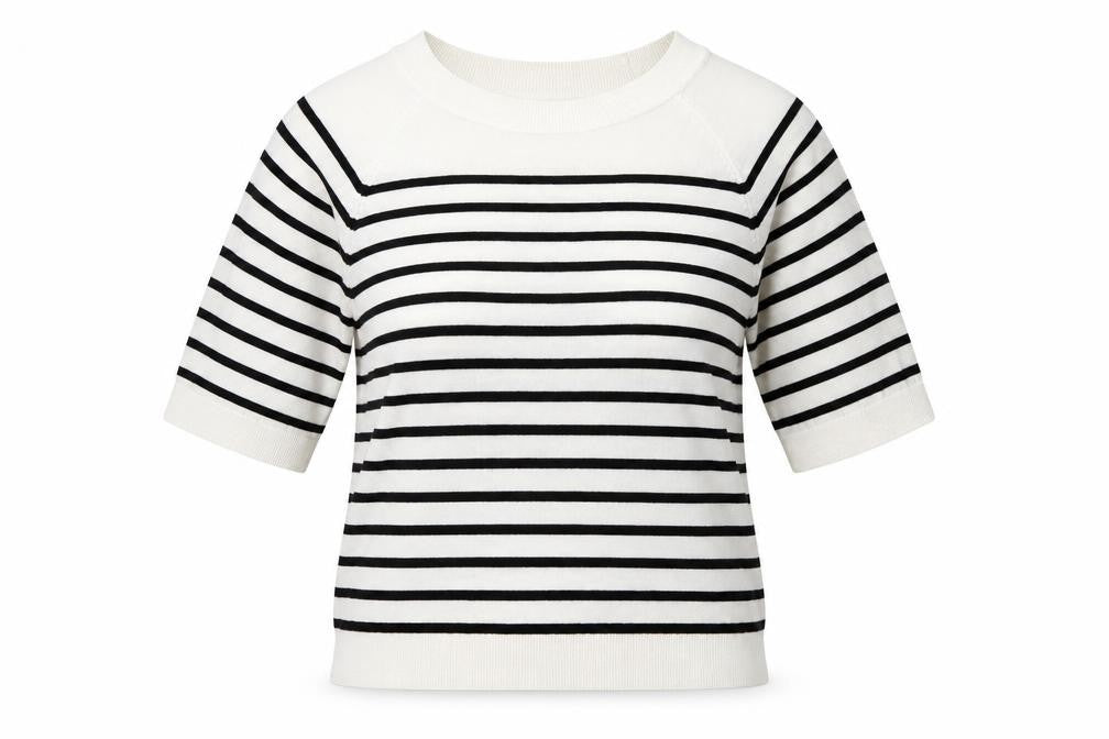 H&M Womens White Striped  Pullover Sweatshirt Size XS
