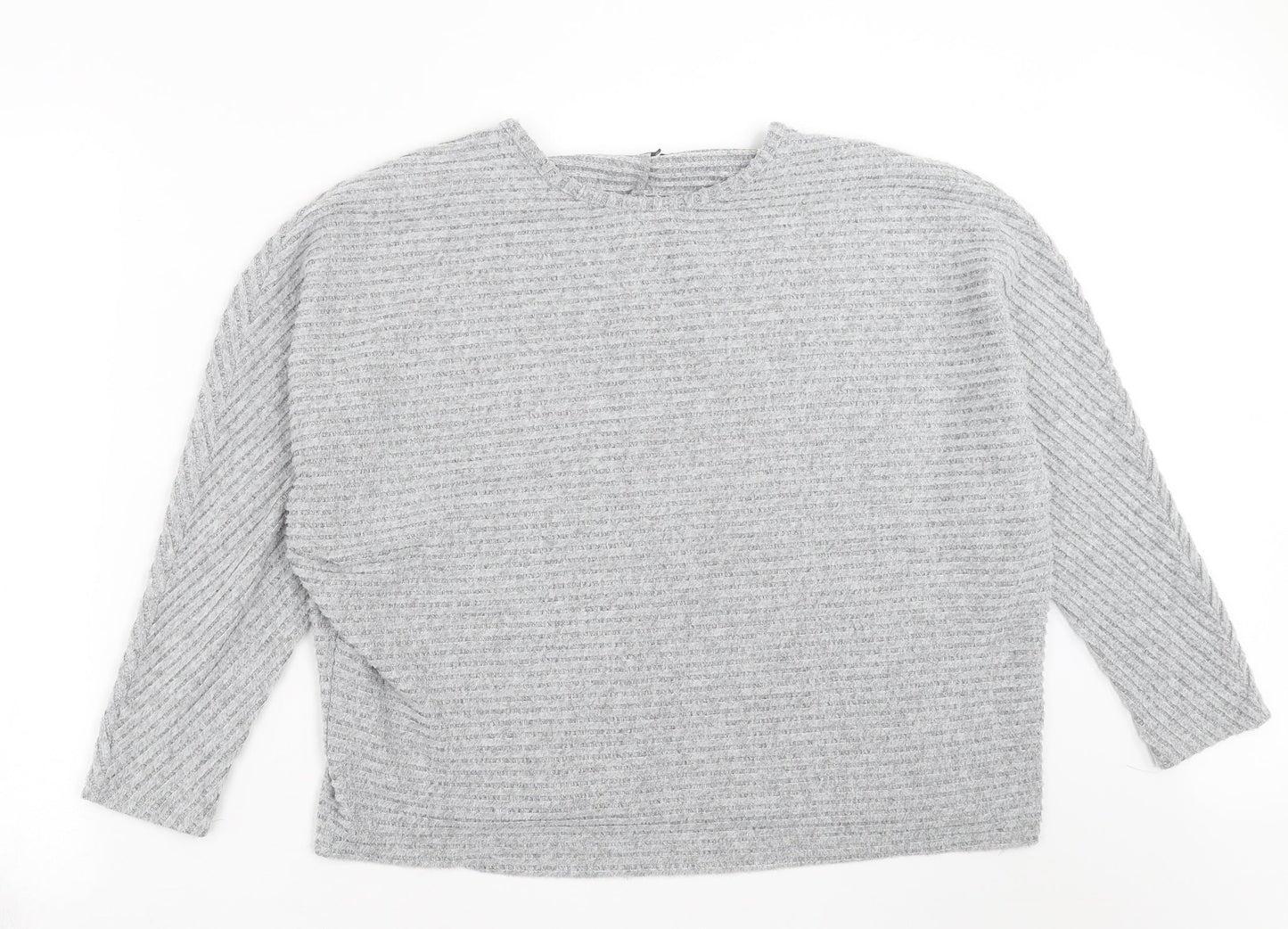 Primark Womens Grey Striped Knit Pullover Jumper Size L
