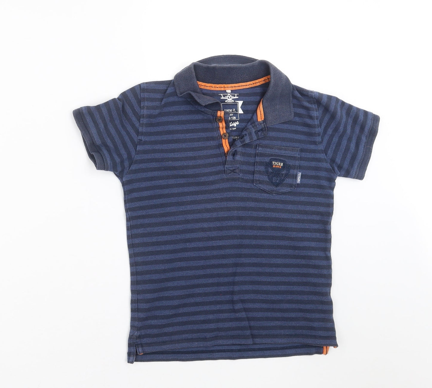 name it Boys Blue Striped  Basic Polo Size 7-8 Years