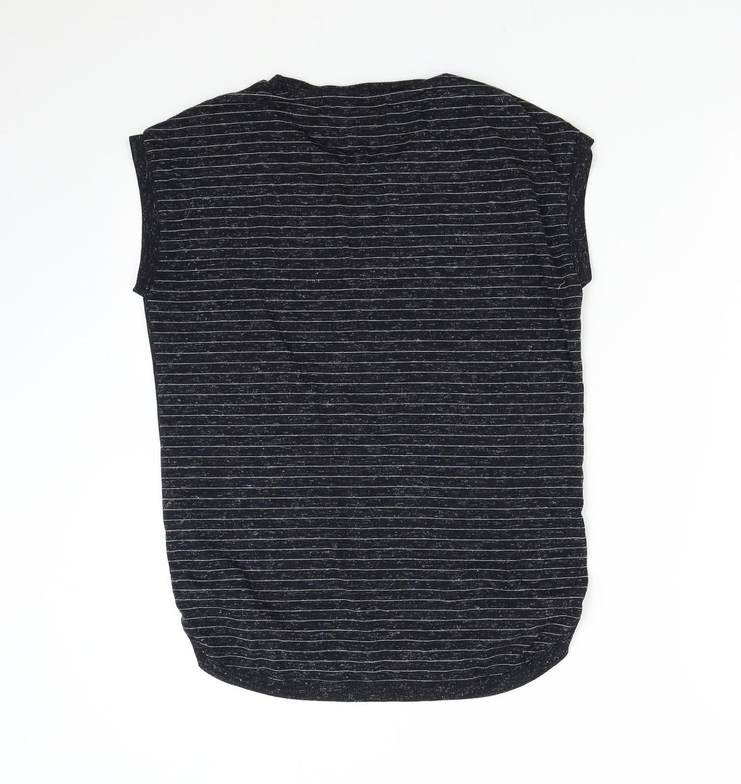 Papaya Womens Black Striped  Basic T-Shirt Size 8