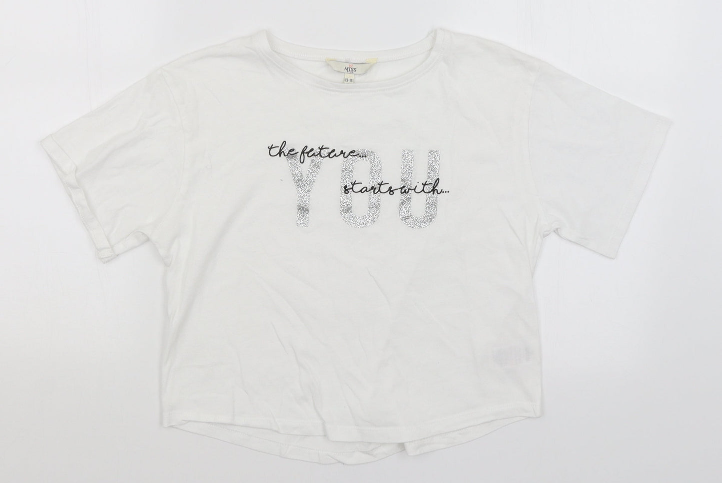 Miss E-vie Girls White   Cropped T-Shirt Size 13-14 Years  - The Future Starts With You