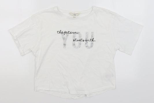Miss E-vie Girls White   Cropped T-Shirt Size 13-14 Years  - The Future Starts With You