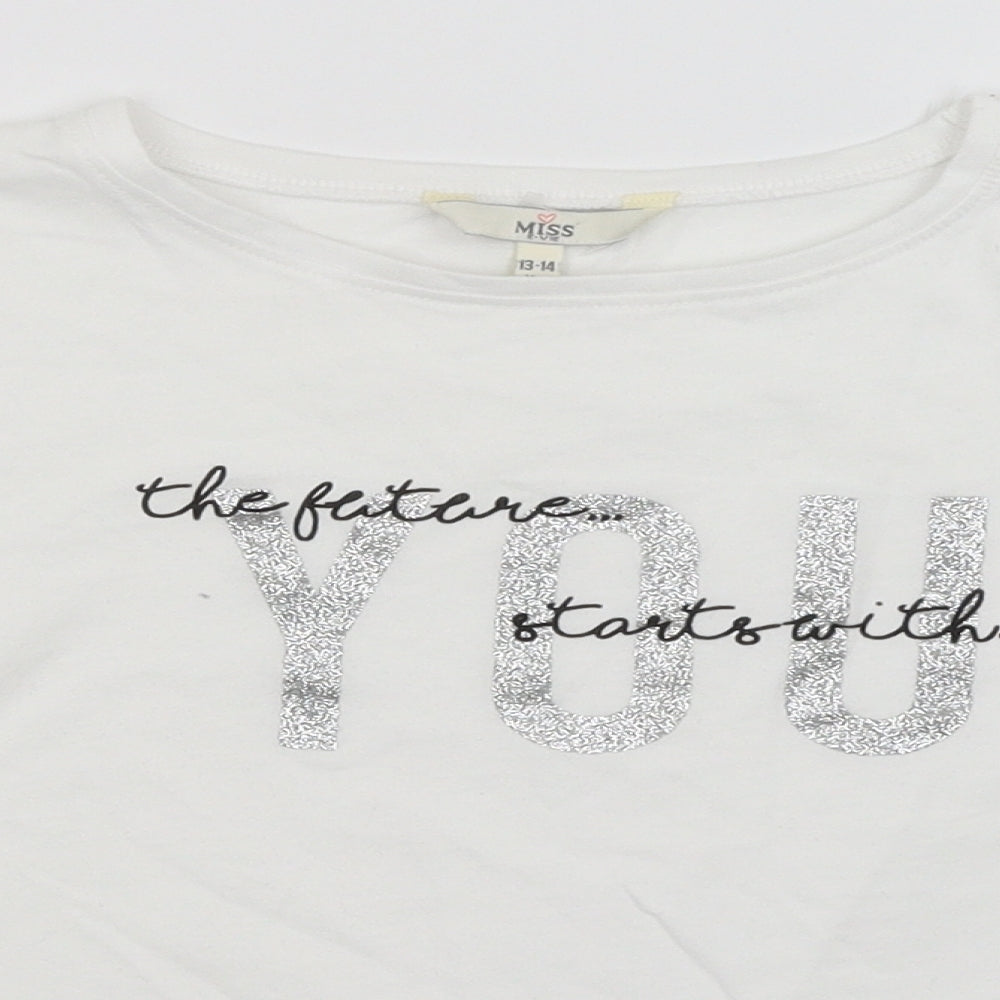 Miss E-vie Girls White   Cropped T-Shirt Size 13-14 Years  - The Future Starts With You