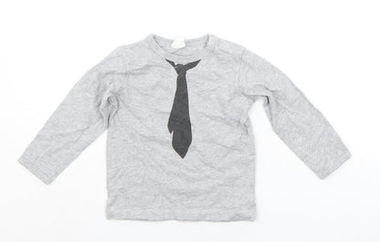 Preloved H&M Baby Grey   Basic T-Shirt Size 18-24 Months  - Tie - Front