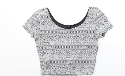 Divided Womens Grey Geometric  Basic Blouse Size S