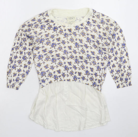 NEXT Womens White Floral Knit Pullover Jumper Size 8