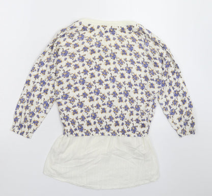 Next Womens White Floral Knit Pullover Jumper Size 8