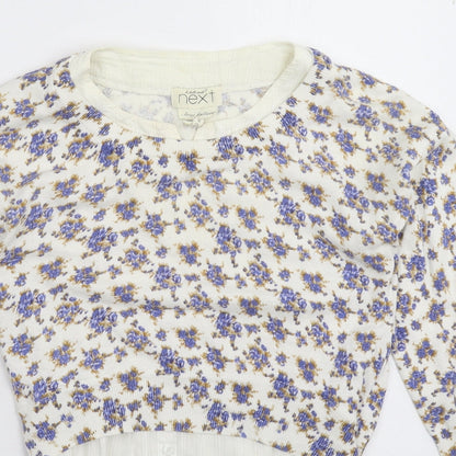 Next Womens White Floral Knit Pullover Jumper Size 8