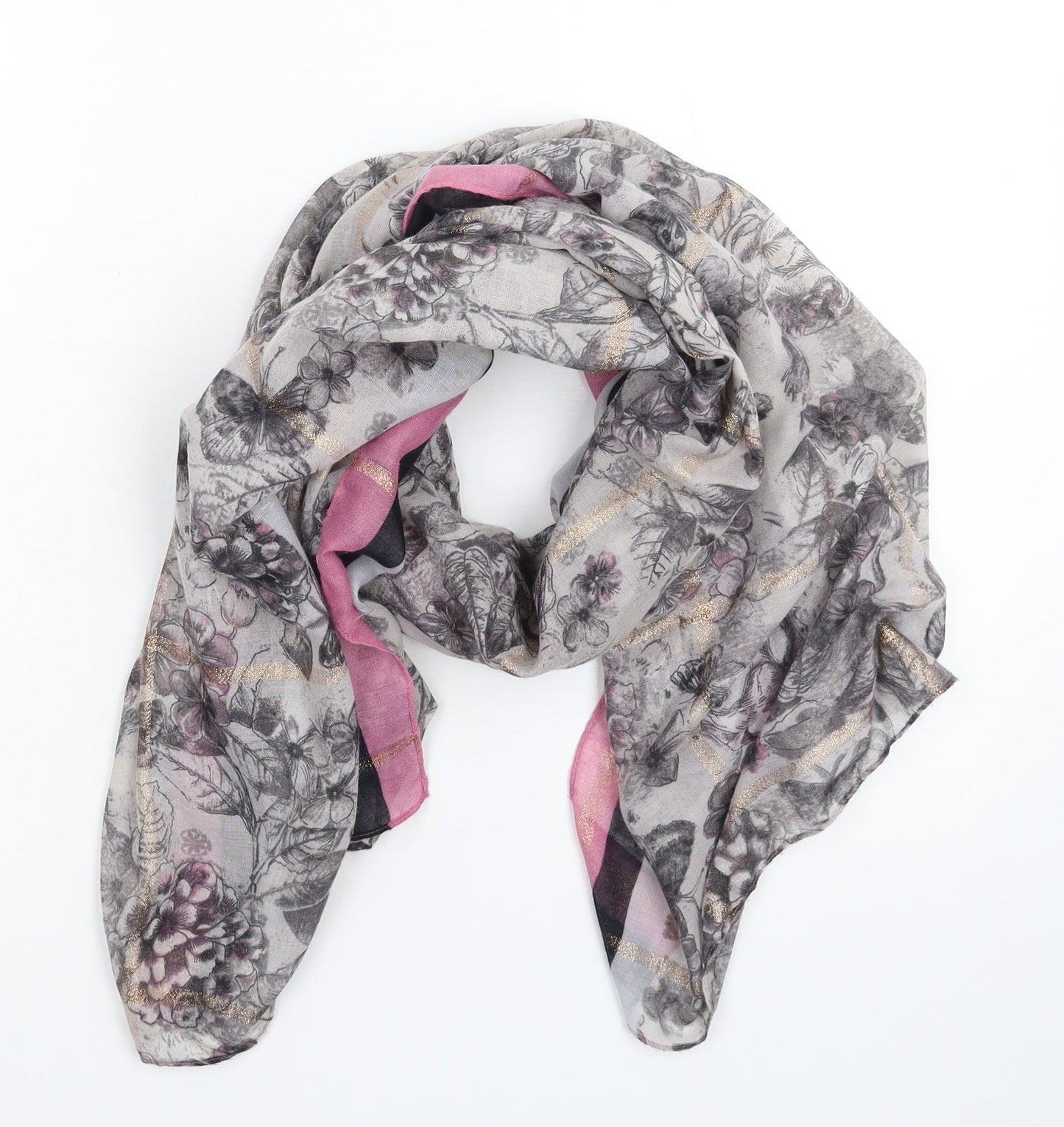 Preworn Womens Grey Floral Knit  Scarf