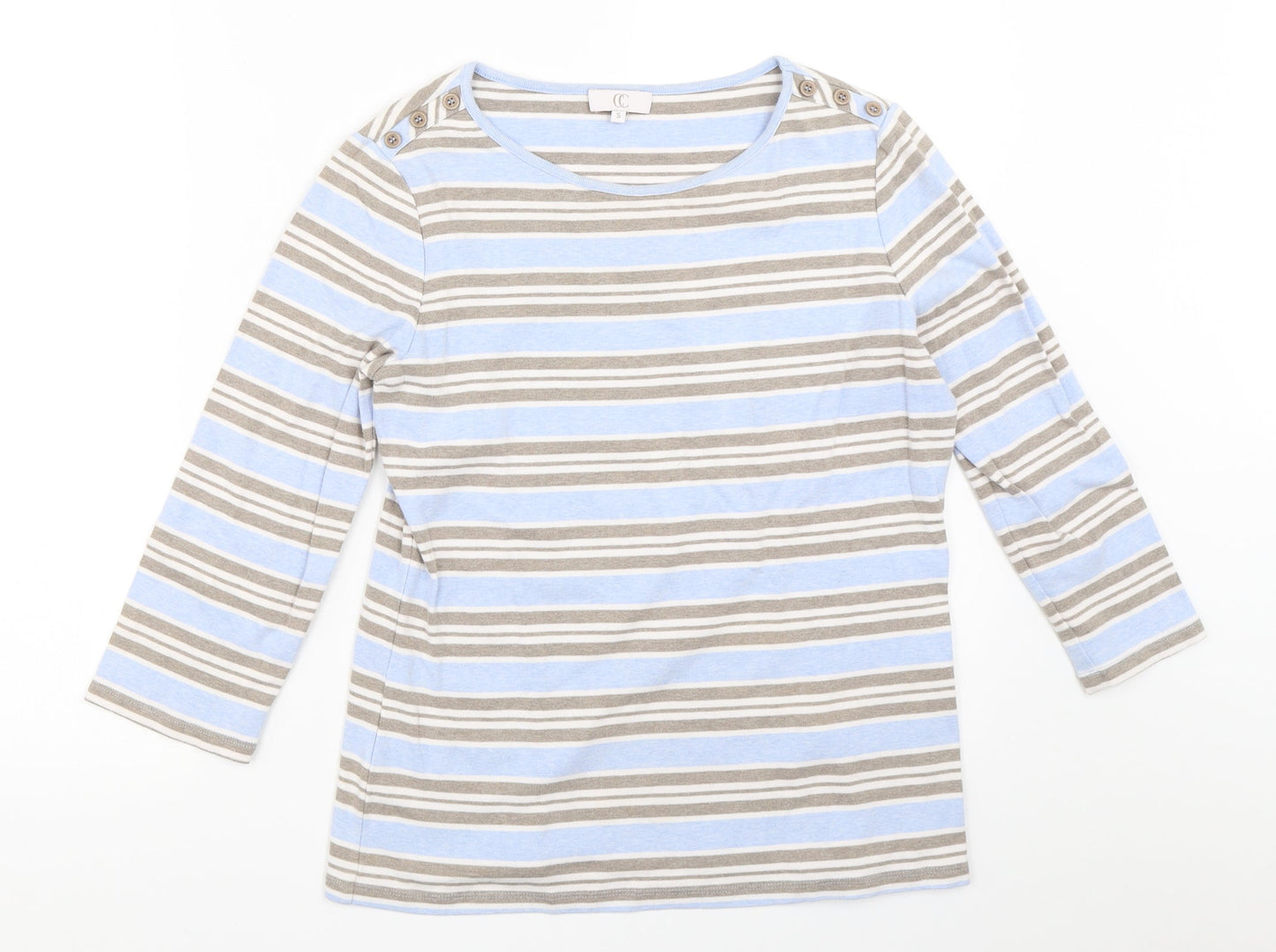 Country Casuals Womens Blue Striped  Basic T-Shirt Size S