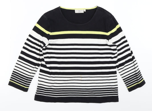 Country Casuals Womens Black Striped  Basic T-Shirt Size S