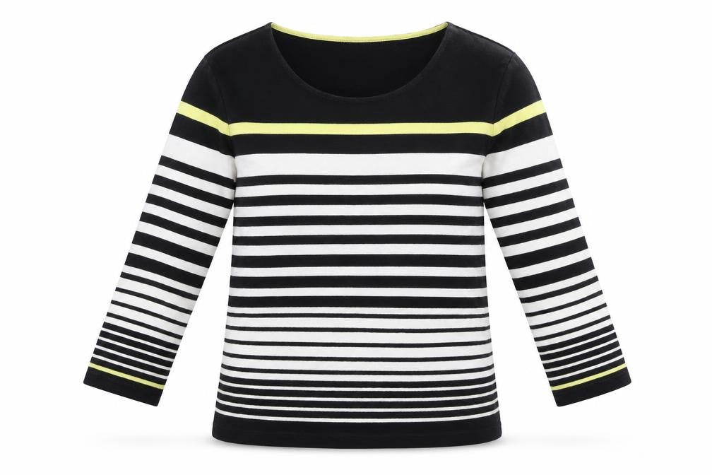 Country Casuals Womens Black Striped  Basic T-Shirt Size S