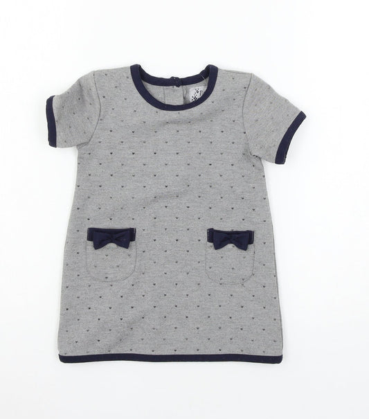 Young Dimension Girls Grey Polka Dot Jersey T-Shirt Dress  Size 12-18 Months