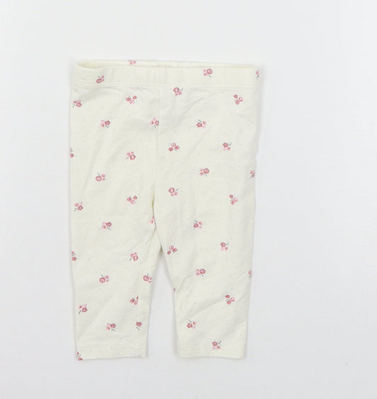 TU Girls Ivory Floral Jersey Jogger Trousers Size 3-6 Months