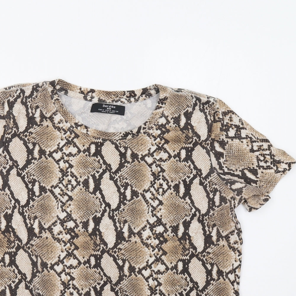 Bershka Womens Beige Animal Print  Basic Blouse Size M
