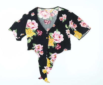Miss Selfridge Womens Black Floral  Basic Button-Up Size 8