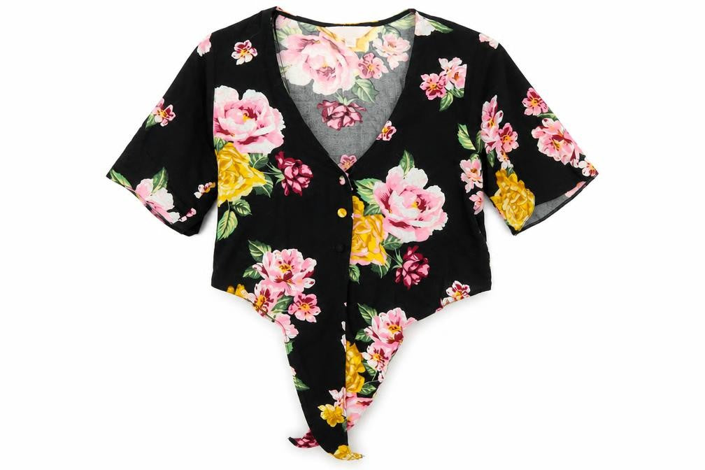 Miss Selfridge Womens Black Floral  Basic Button-Up Size 8