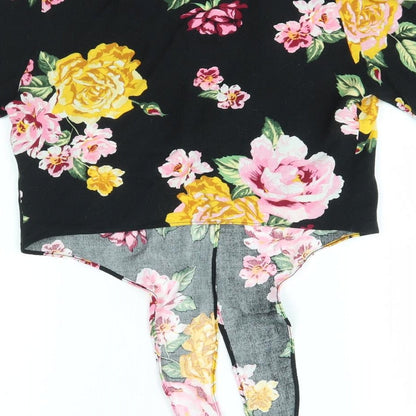 Miss Selfridge Womens Black Floral  Basic Button-Up Size 8