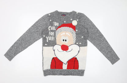 Preloved F&F Mens Grey   Pullover Jumper   - CHRISTMAS - Front