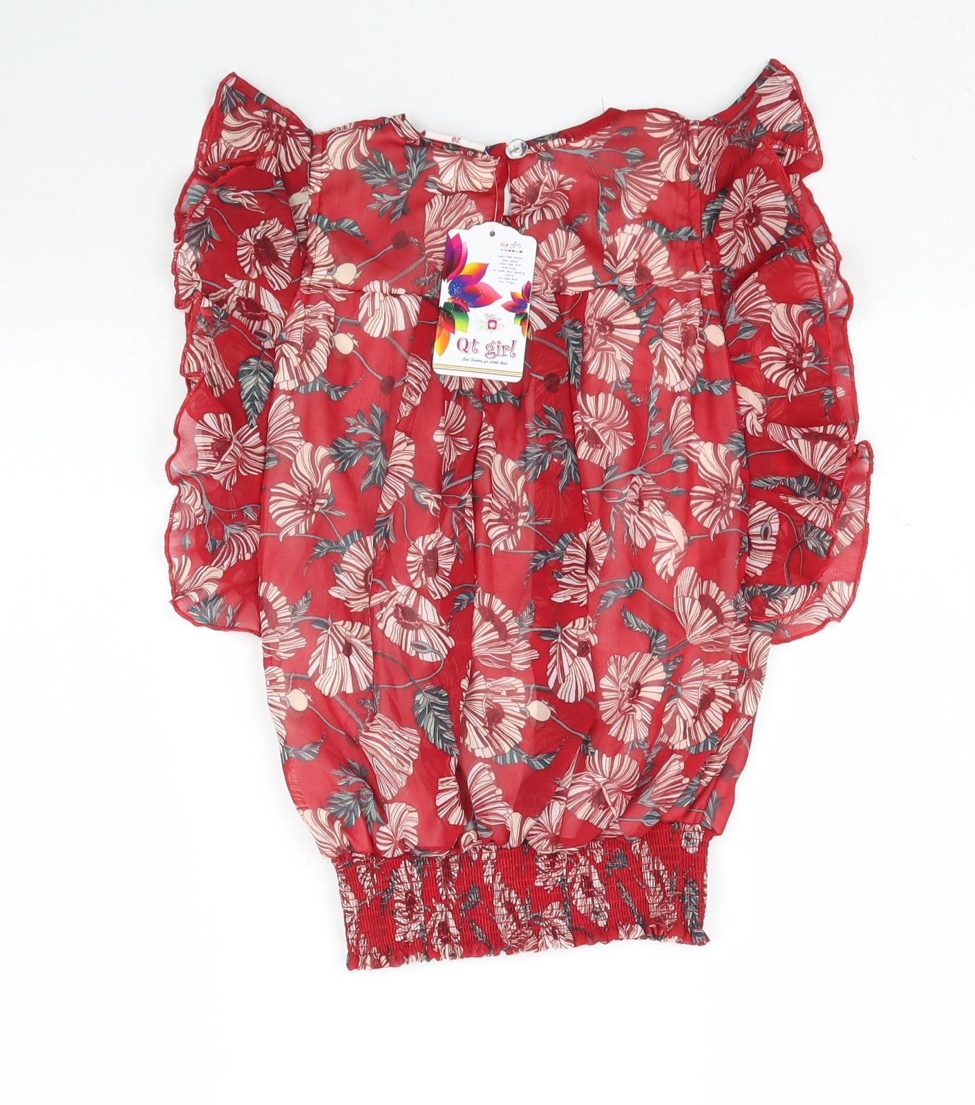 Qt girl Girls Red Floral  Basic Blouse One Size