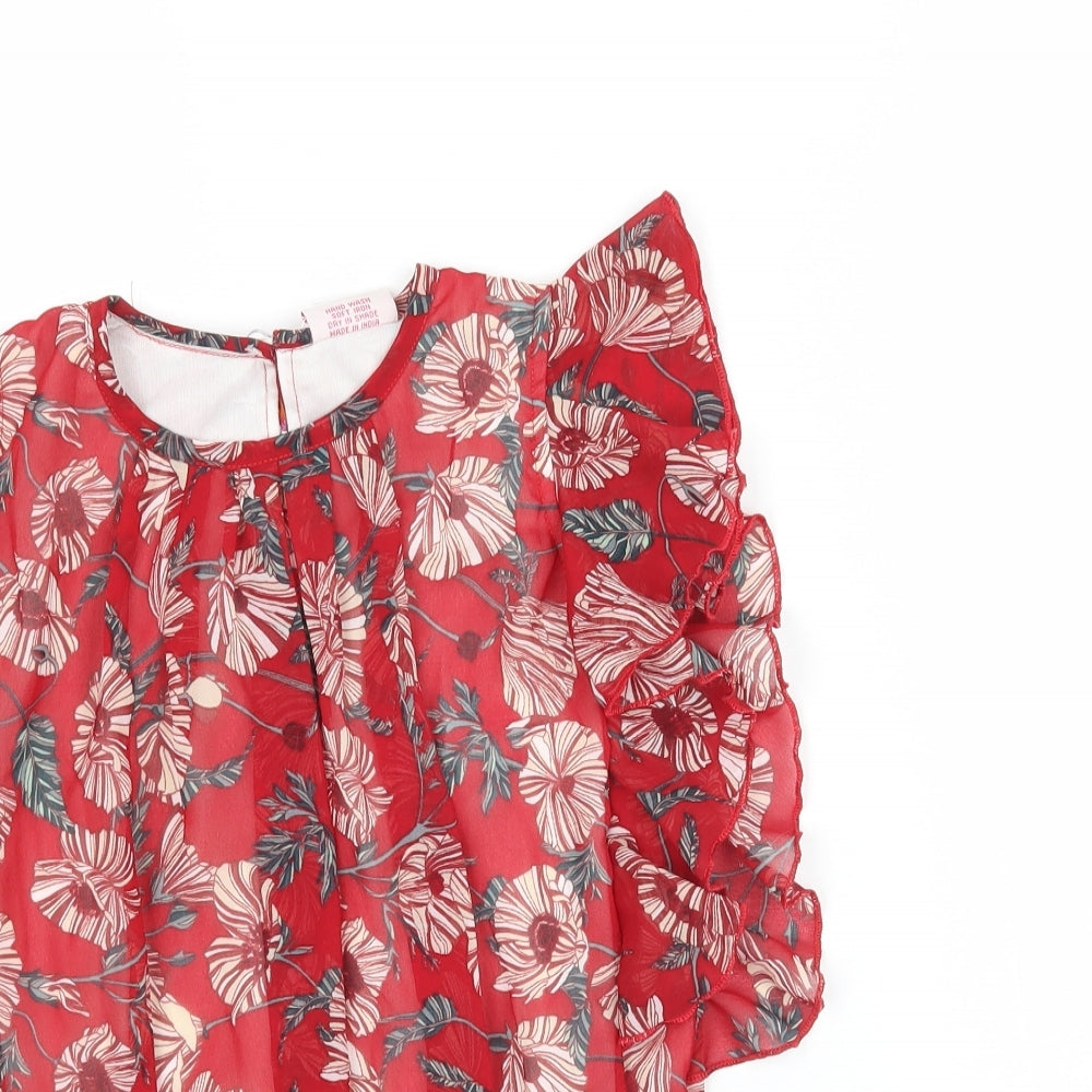 Qt girl Girls Red Floral  Basic Blouse One Size