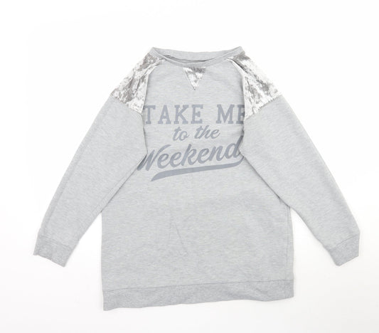 Peacocks Womens Grey   Pullover Sweatshirt Size 10  - Take Me To The Weekend