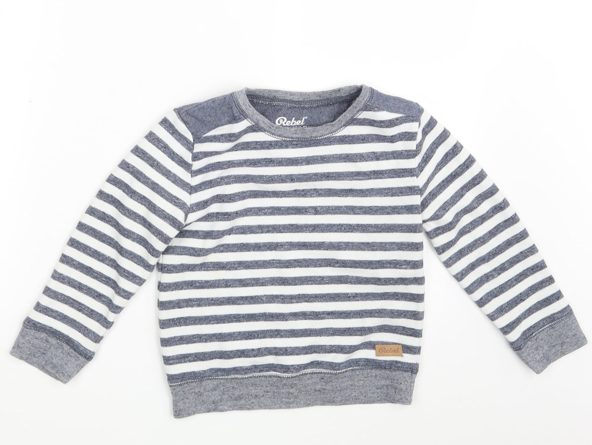 Rebel Boys White Striped  Pullover Sweatshirt Size 6-7 Years
