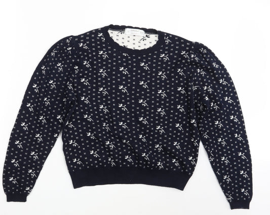 M&S Womens Blue Floral  Pullover Jumper Size 18