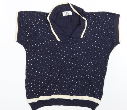 Fashion Extra Womens Blue Polka Dot  Pullover Sweatshirt Size 14