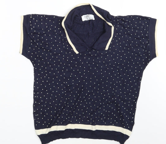Fashion Extra Womens Blue Polka Dot  Pullover Sweatshirt Size 14