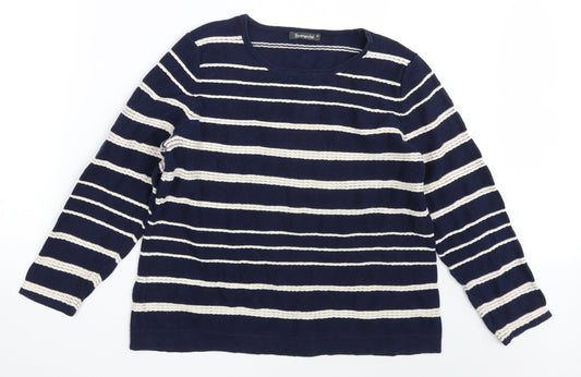 Bonmarché Womens Blue Striped  Pullover Jumper Size M
