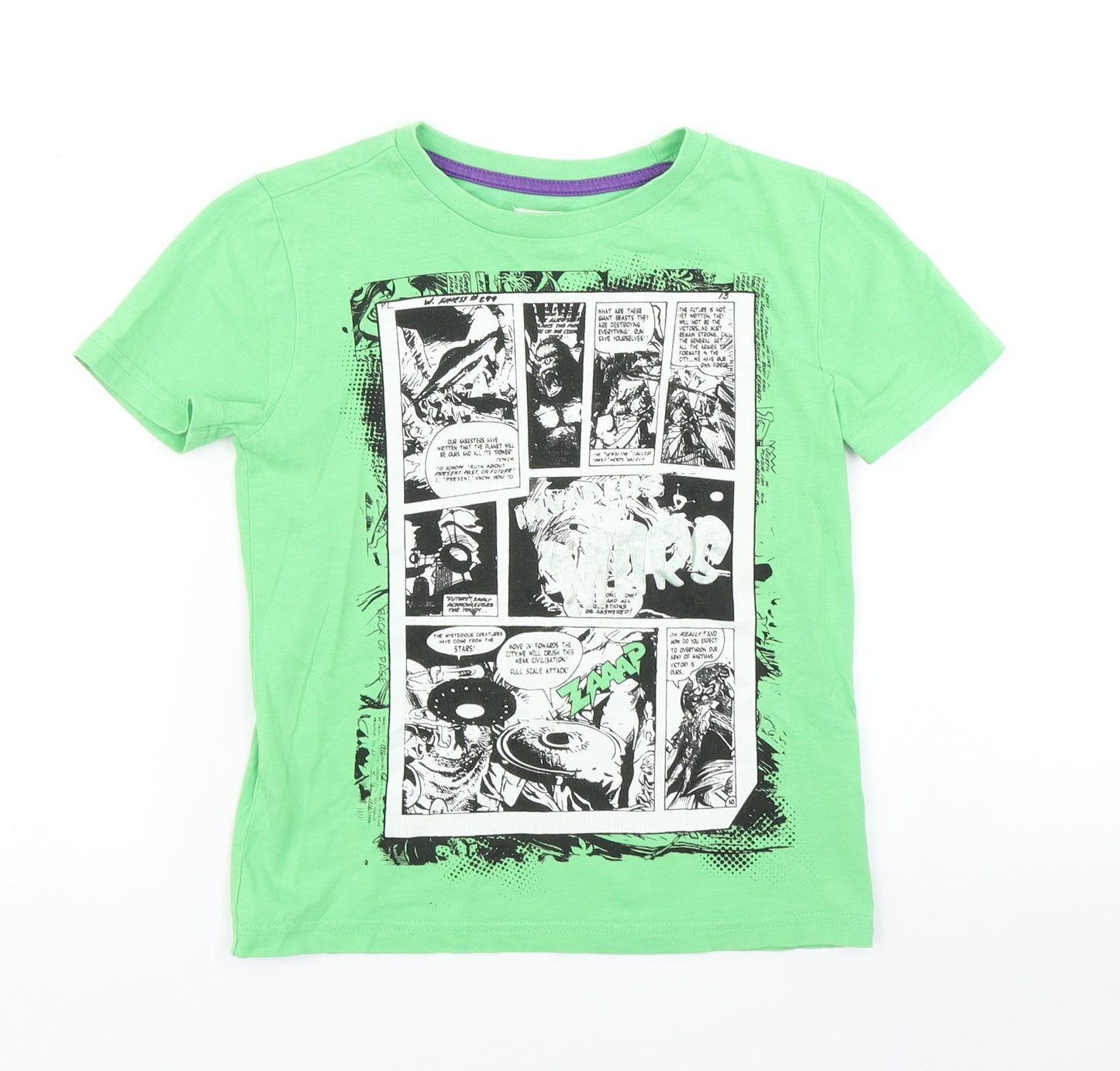 F&F Boys Green   Basic T-Shirt Size 5-6 Years  - Comic Book