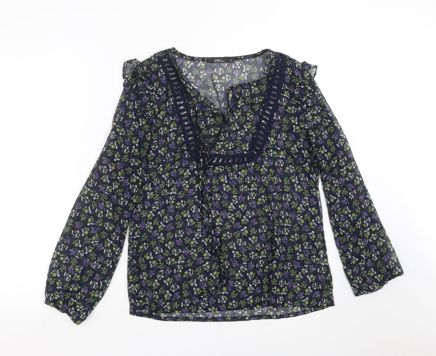Unika Womens Blue Floral  Basic Blouse Size M