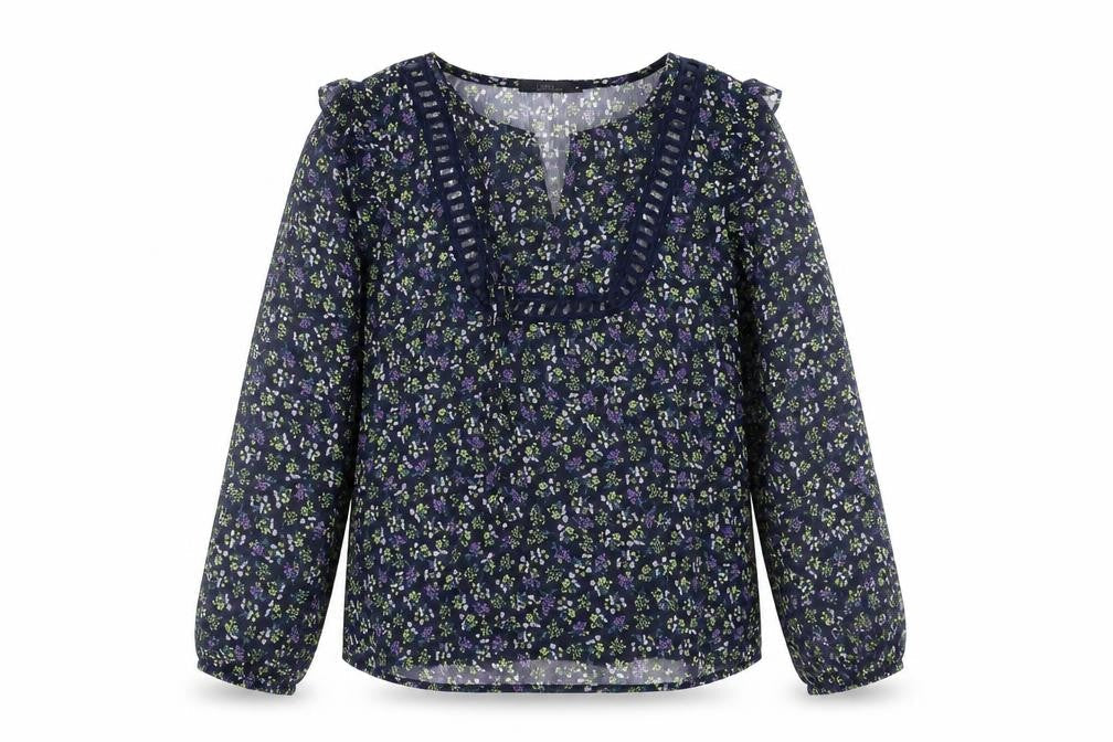 Unika Womens Blue Floral  Basic Blouse Size M
